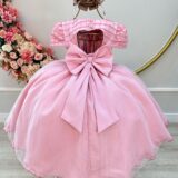 Vestido Infantil Rose Busto Nervura com Strass Daminha