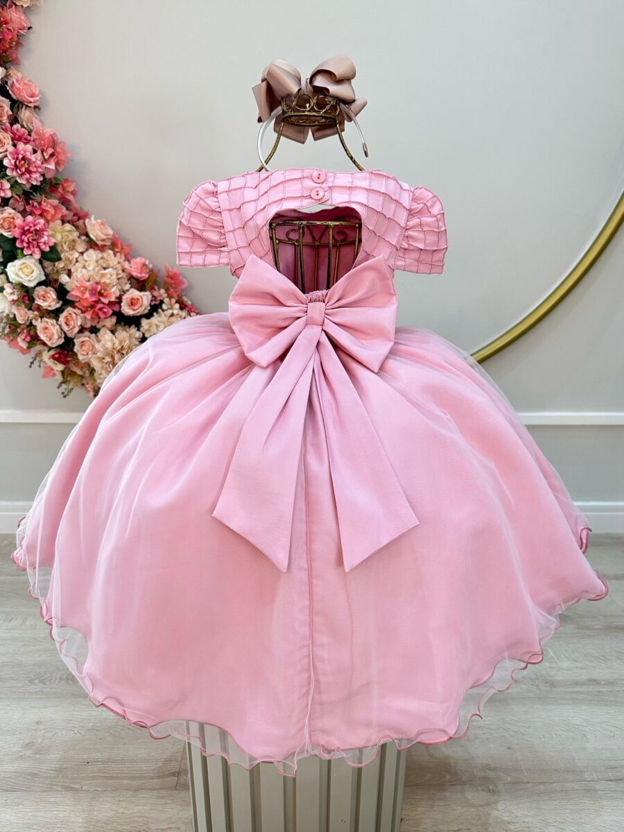 Vestido Infantil Rose Busto Nervura com Strass Daminha