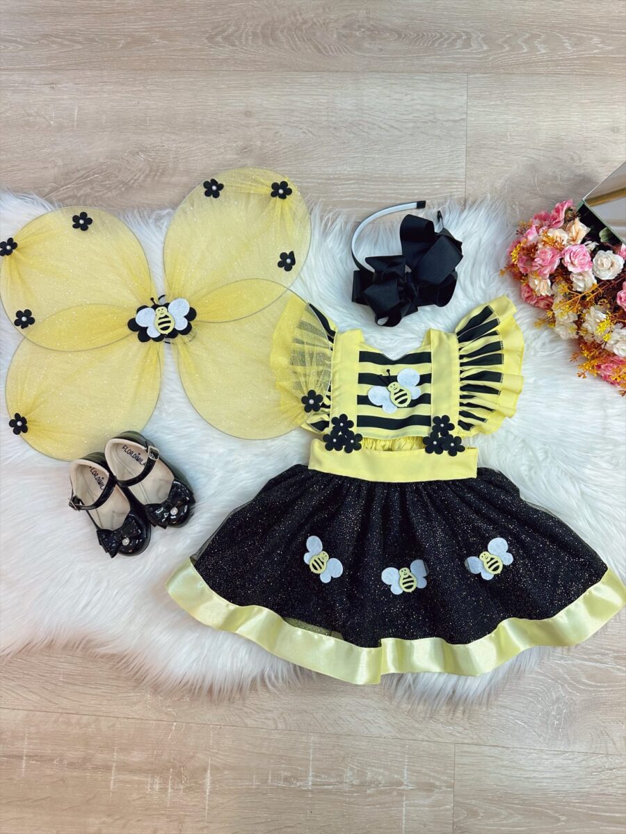 Romper Bebê Abelhinha com Asa e Apliques Luxo