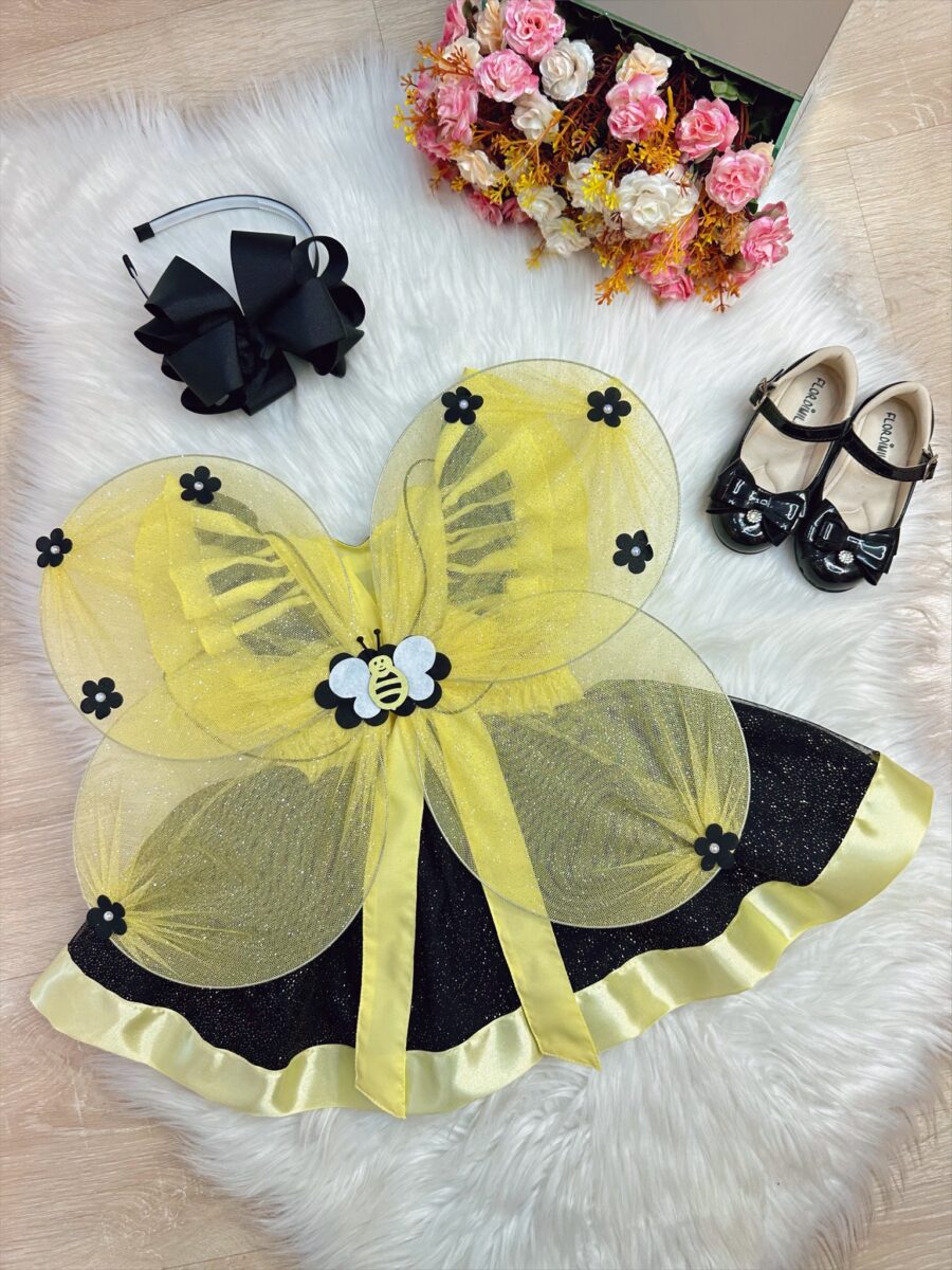 Romper Bebê Abelhinha com Asa e Apliques Luxo