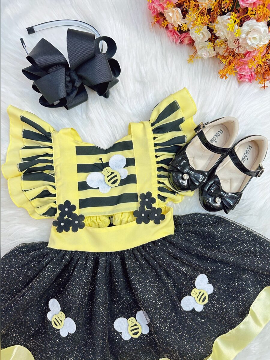 Romper Bebê Abelhinha com Asa e Apliques Luxo