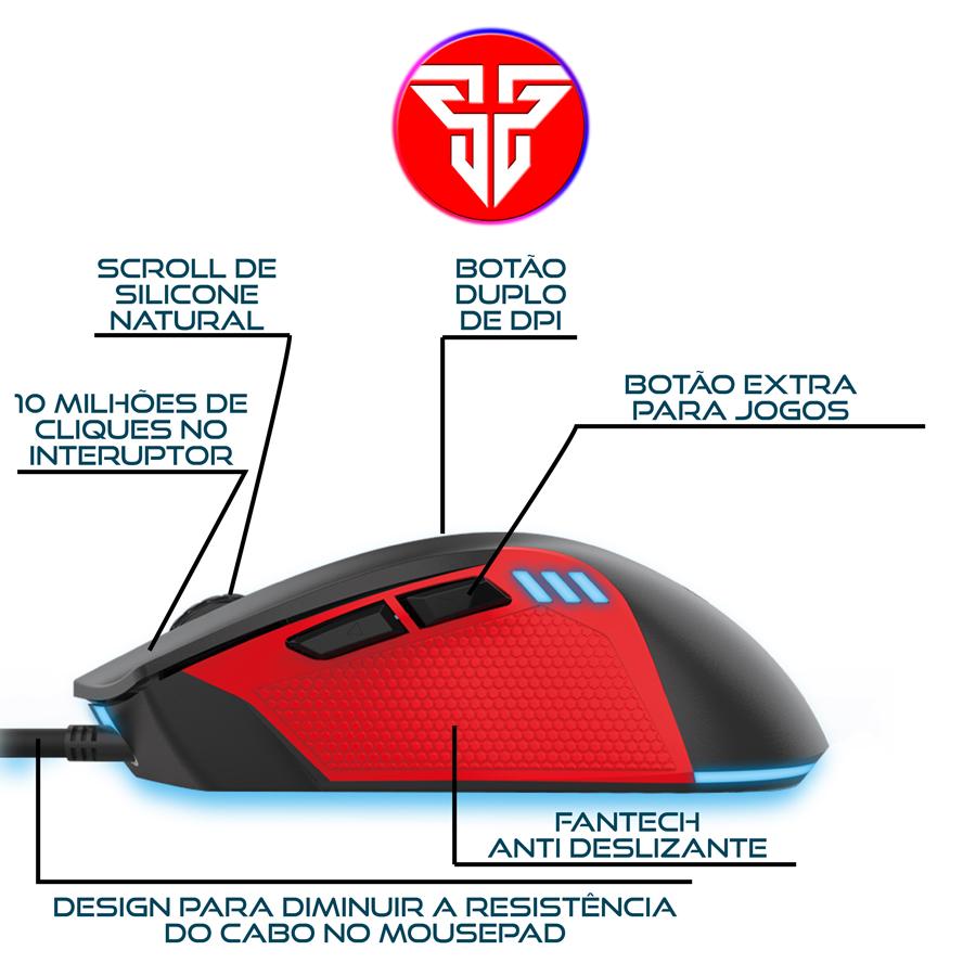 Mouse Gamer Fantech Phantom X15 RGB Macro 4800 DPI 7 Botões