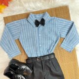 Conjunto Social Infantil Camisa Listrada Azul Calça Preta