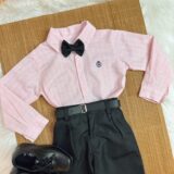 Conjunto Social Infantil Camisa Listrada Salmão Calça Preta