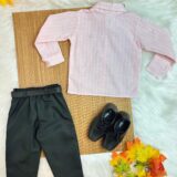 Conjunto Social Infantil Camisa Listrada Salmão Calça Preta