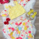Conjunto Infantil Blusa Amarela e Saia Borboletas Casual