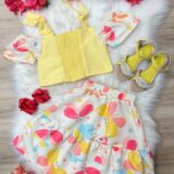 Conjunto Infantil Blusa Amarela e Saia Borboletas Casual