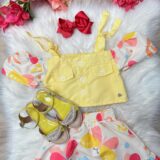 Conjunto Infantil Blusa Amarela e Saia Borboletas Casual