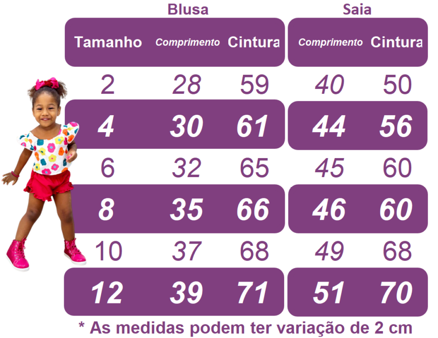 Conjunto Infantil Blusa Pink e Saia Florida Margaridas