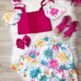 Conjunto Infantil Blusa Pink e Saia Florida Margaridas