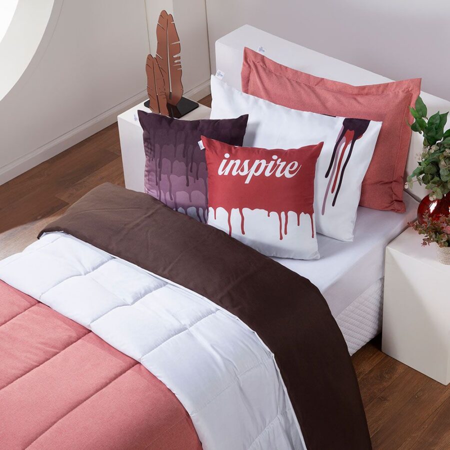 Kit Edredom Solteiro Colorful Dupla Face 5 Peças Linho