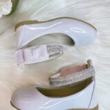 Sapato Infantil Verniz Branco Tiras com Strass e Laço