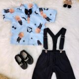 Conjunto Infantil Poderoso Chefinho Short Suspensório Camisa