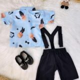 Conjunto Infantil Poderoso Chefinho Short Suspensório Camisa