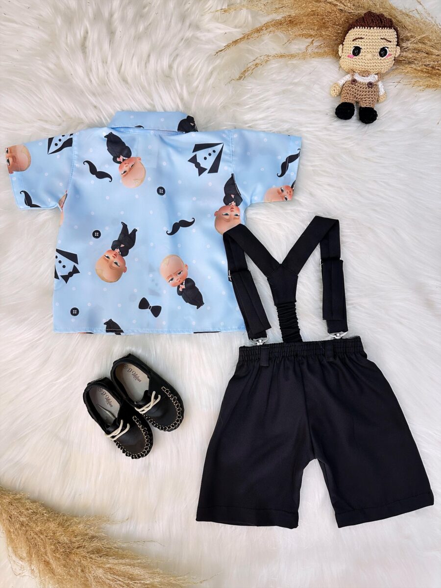 Conjunto Infantil Poderoso Chefinho Short Suspensório Camisa