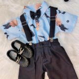 Conjunto Infantil Poderoso Chefinho Short Suspensório Camisa