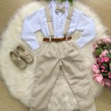 Conjunto Social Infantil Miss Cherry Vitor Linho Bege