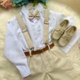 Conjunto Social Infantil Miss Cherry Vitor Linho Bege