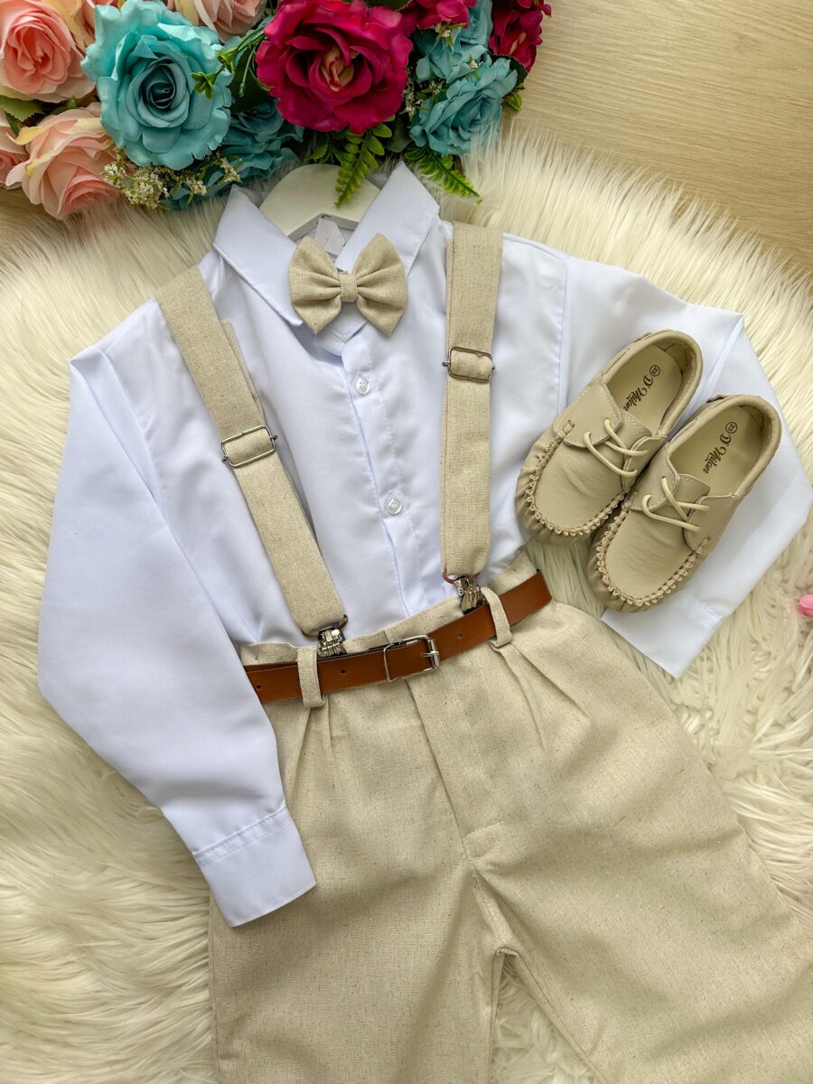 Conjunto Social Infantil Miss Cherry Vitor Linho Bege