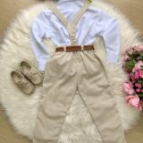 Conjunto Social Infantil Miss Cherry Vitor Linho Bege