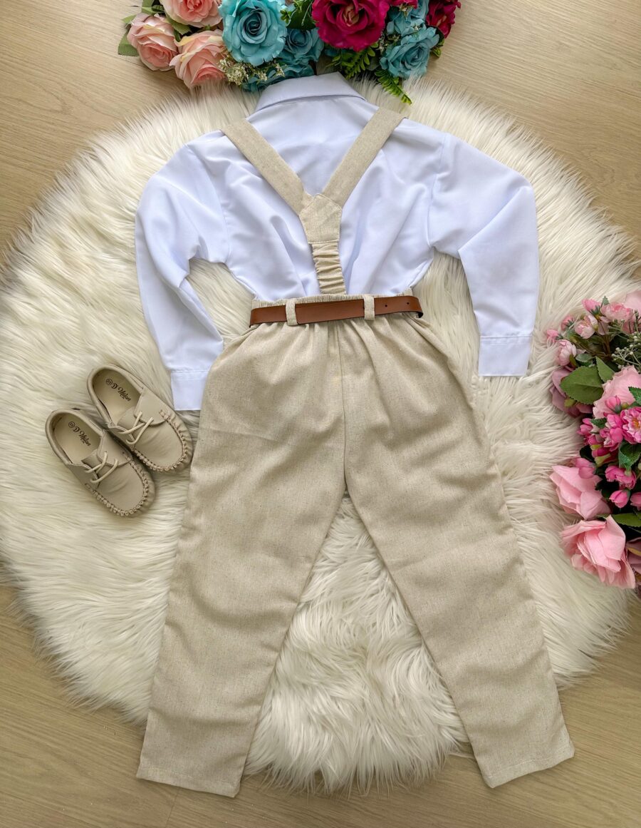 Conjunto Social Infantil Miss Cherry Vitor Linho Bege