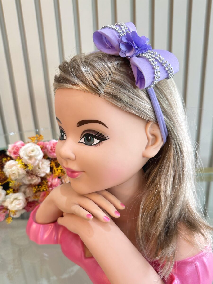 Faixinha de Cabelo Bebê com Laço Florzinha e Strass