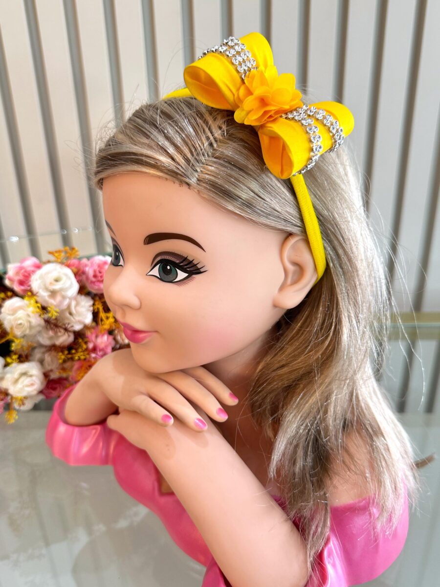 Faixinha de Cabelo Bebê com Laço Florzinha e Strass