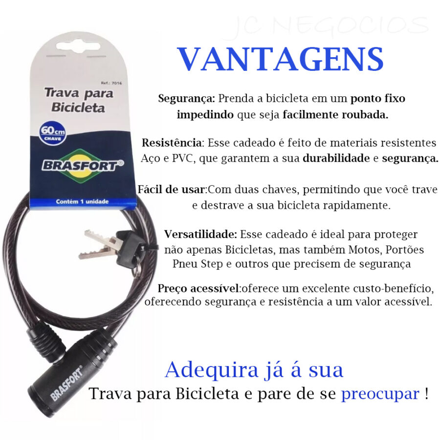 Cadeado para Bicicleta Cabo de Aço 60 cm com 2 Chaves