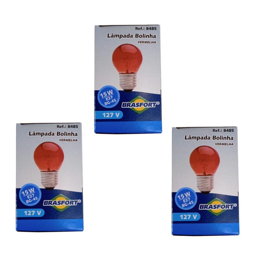 Kit 3 Lâmpadas Bolinha Coloridas Brasfort 15W 127V E27
