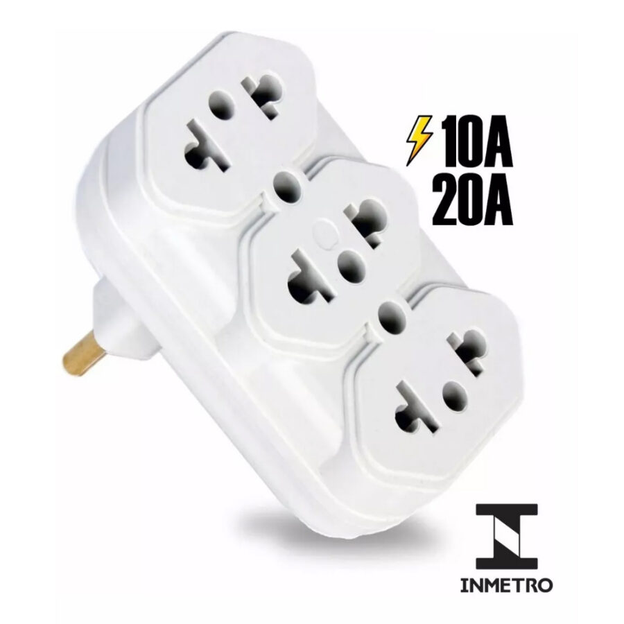 Kit 3 Adaptadores Benjamin 3 Tomadas 10A e 20A NBR 14136