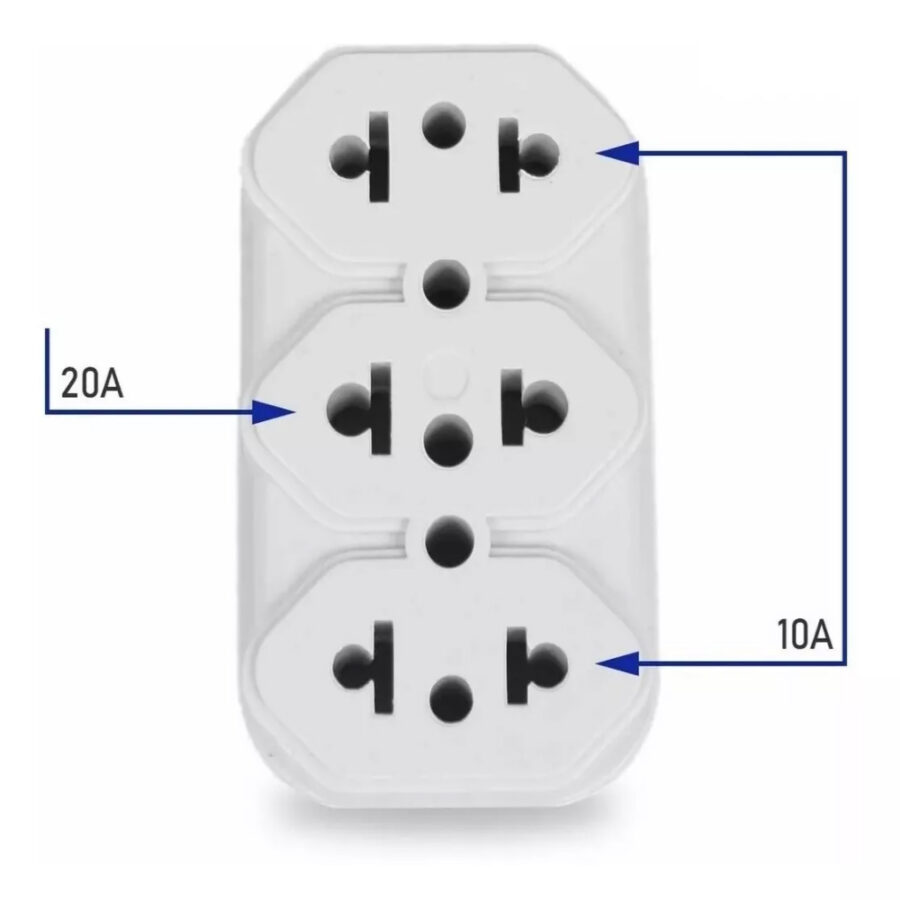 Kit 3 Adaptadores Benjamin 3 Tomadas 10A e 20A NBR 14136
