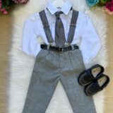 Conjunto Infantil Miss Cherry Rafael Suspensório Cinza