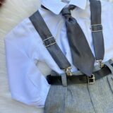 Conjunto Infantil Miss Cherry Rafael Suspensório Cinza