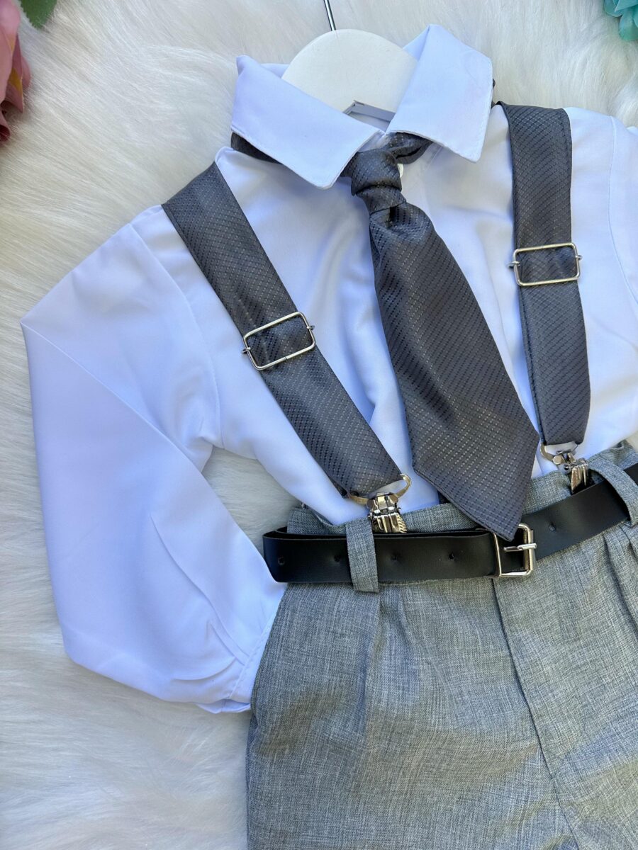 Conjunto Infantil Miss Cherry Rafael Suspensório Cinza