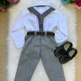 Conjunto Infantil Miss Cherry Rafael Suspensório Cinza
