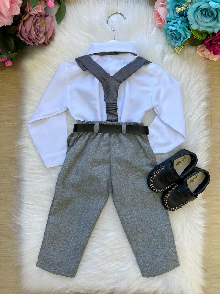 Conjunto Infantil Miss Cherry Rafael Suspensório Cinza