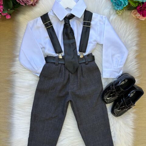 Conjunto Infantil Miss Cherry Rafael Suspensório Preto