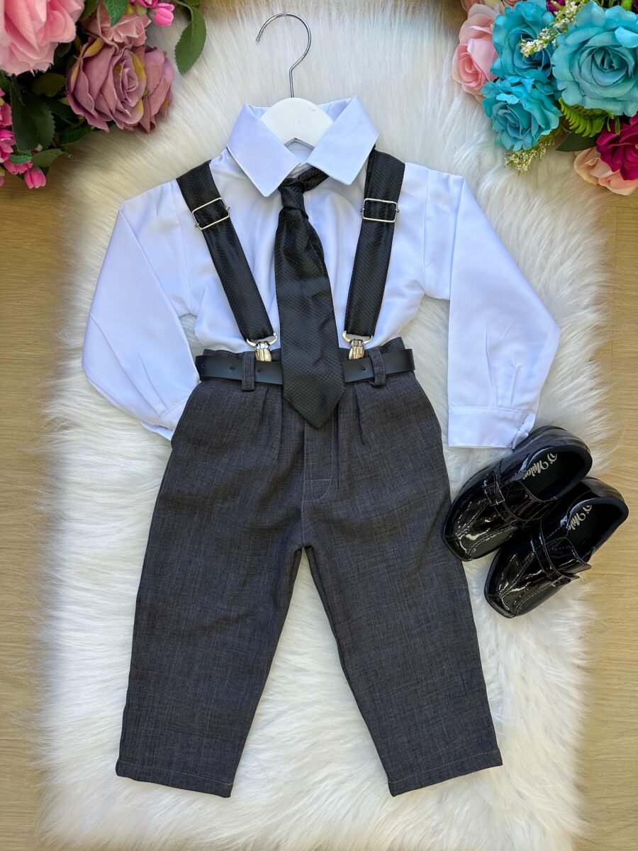 Conjunto Infantil Miss Cherry Rafael Suspensório Preto