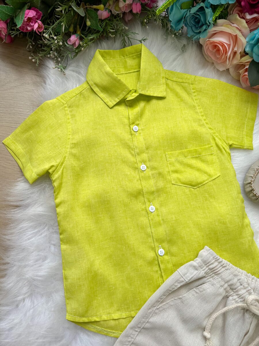 Conjunto Infantil Banana Club Lucas Camisa e Bermuda Linho