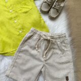 Conjunto Infantil Banana Club Lucas Camisa e Bermuda Linho