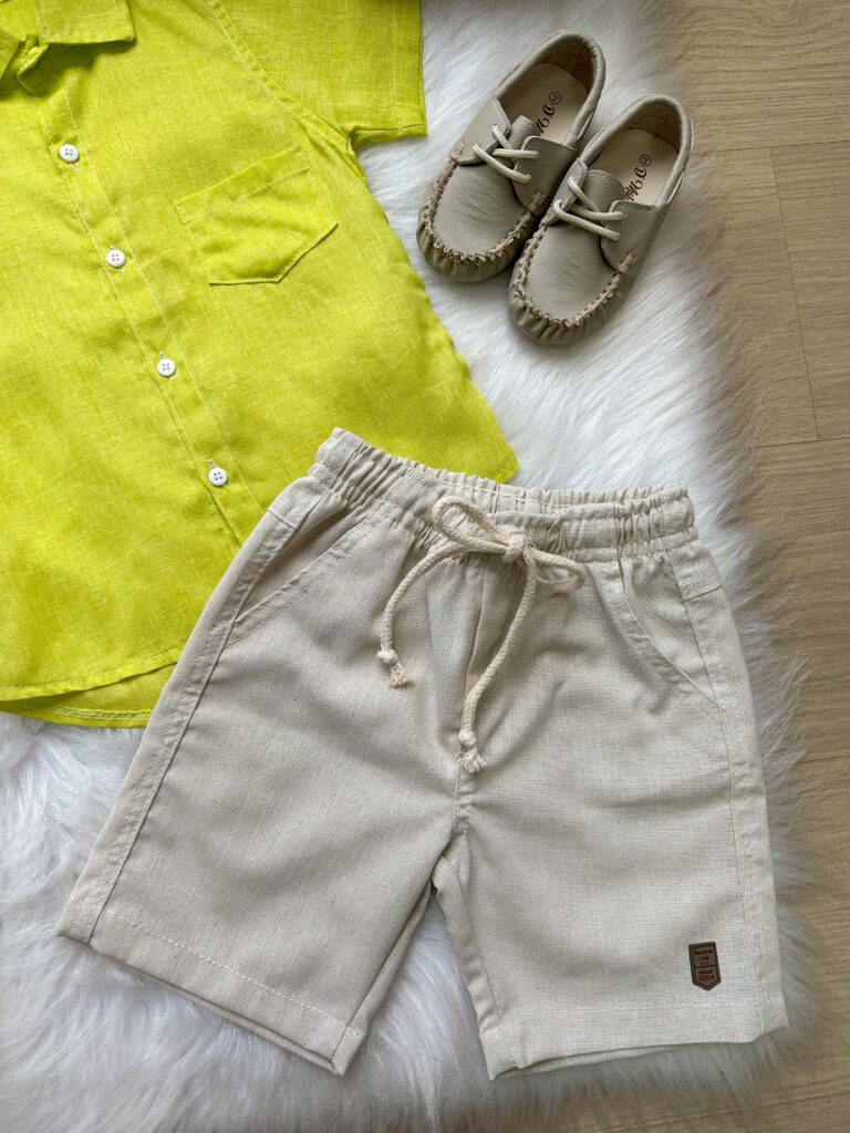 Conjunto Infantil Banana Club Lucas Camisa e Bermuda Linho