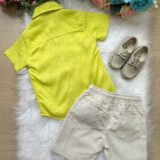 Conjunto Infantil Banana Club Lucas Camisa e Bermuda Linho