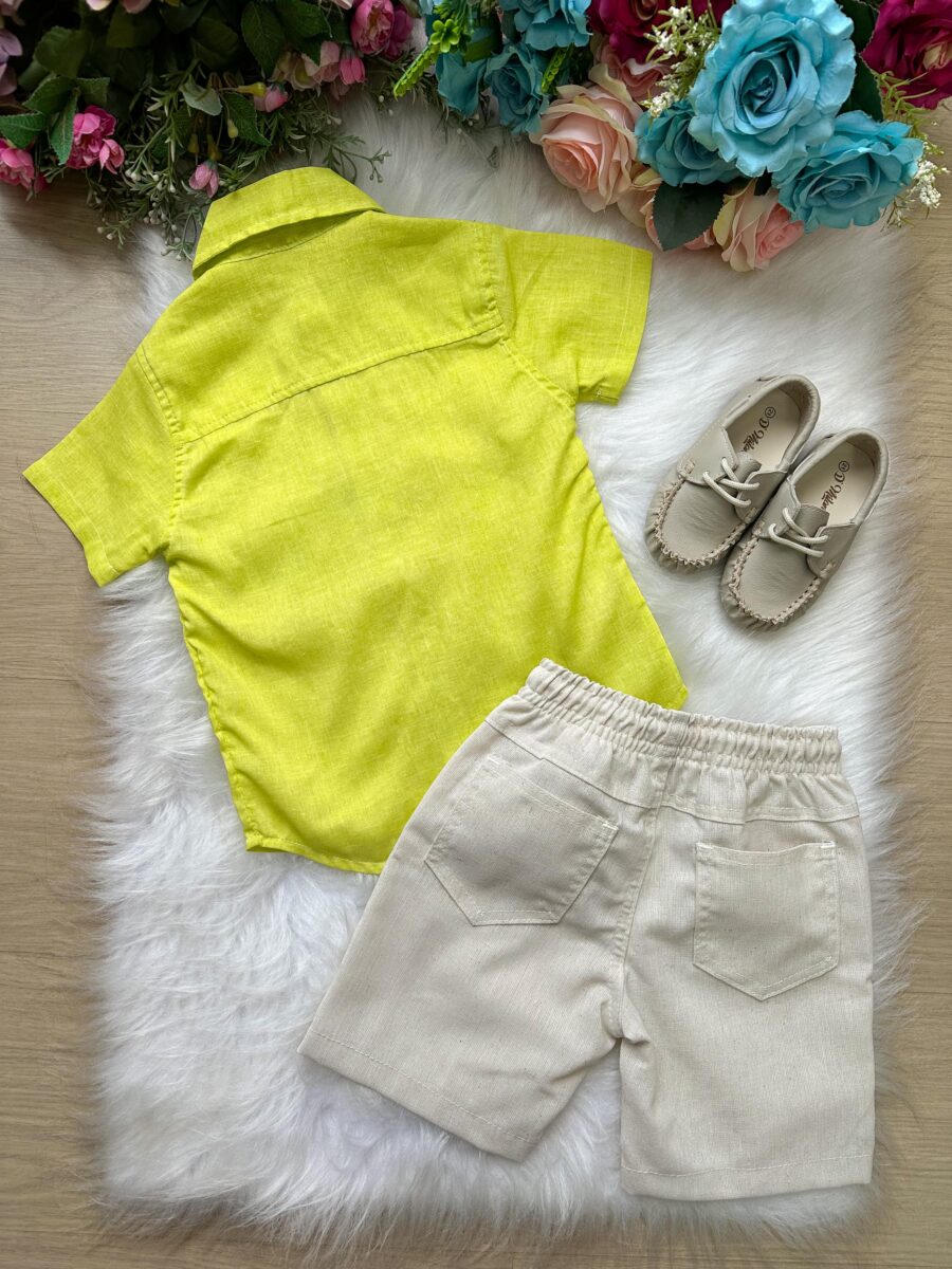 Conjunto Infantil Banana Club Lucas Camisa e Bermuda Linho