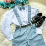 Conjunto Infantil Miss Cherry Leo Suspensório Azul Claro