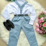Conjunto Infantil Miss Cherry Leo Suspensório Azul Claro