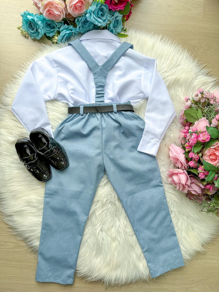 Conjunto Infantil Miss Cherry Leo Suspensório Azul Claro