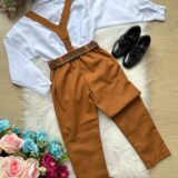 Conjunto Infantil Miss Cherry Vitor Suspensório Marrom Teddy