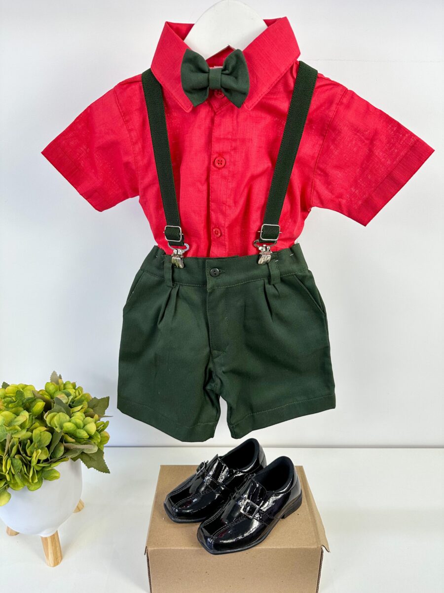 Conjunto Infantil Miss Cherry Henry Vermelho Verde Militar