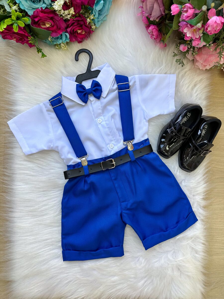 Conjunto Social Infantil Miss Cherry Ravi Shorts Azul Royal