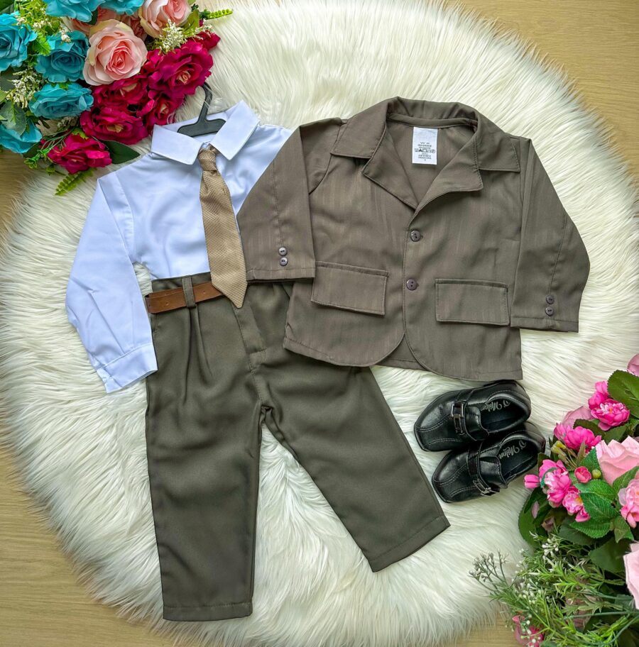 Terno Infantil Miss Cherry Gael Verde Militar com Gravata